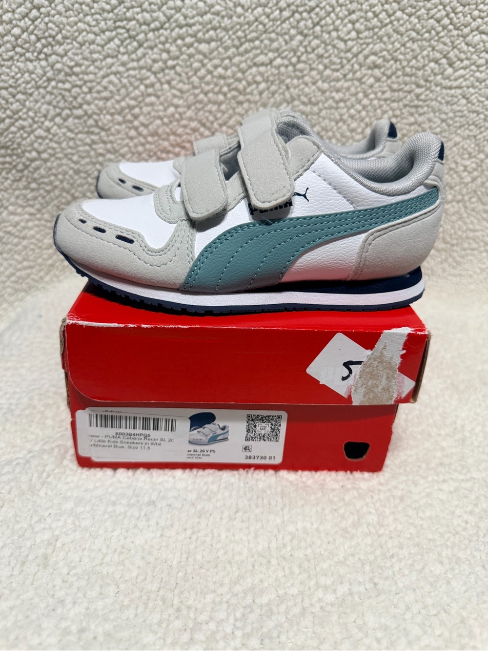 Puma Kids' White & Teal Velcro Sneakers